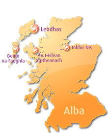 Graphic : Map of Scotland showing Stòrlann offices