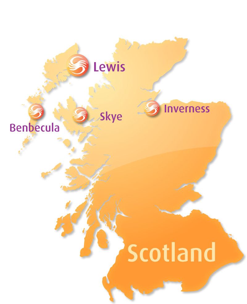 Graphic : Map of Scotland showing Stòrlann offices